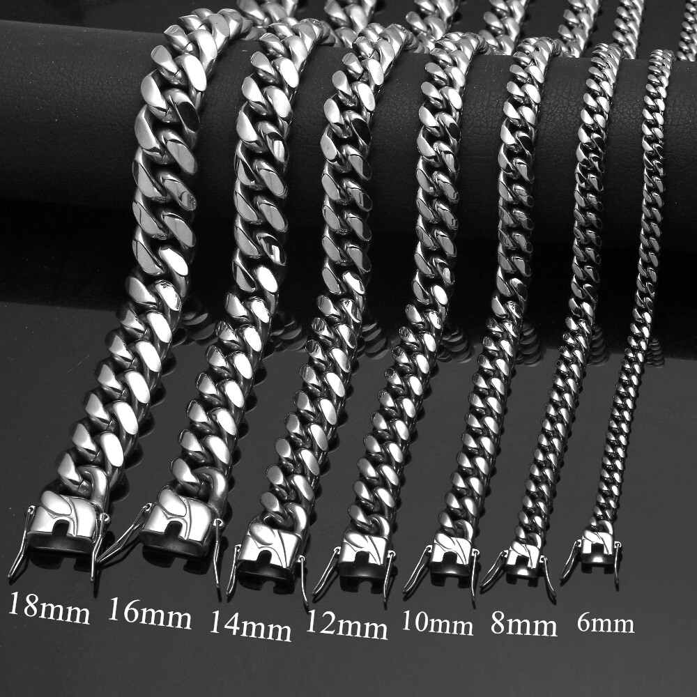 6mm-18mm Fashion Women Men Stainless Steel Miami Curb Chain Bracelet Bangle Gift