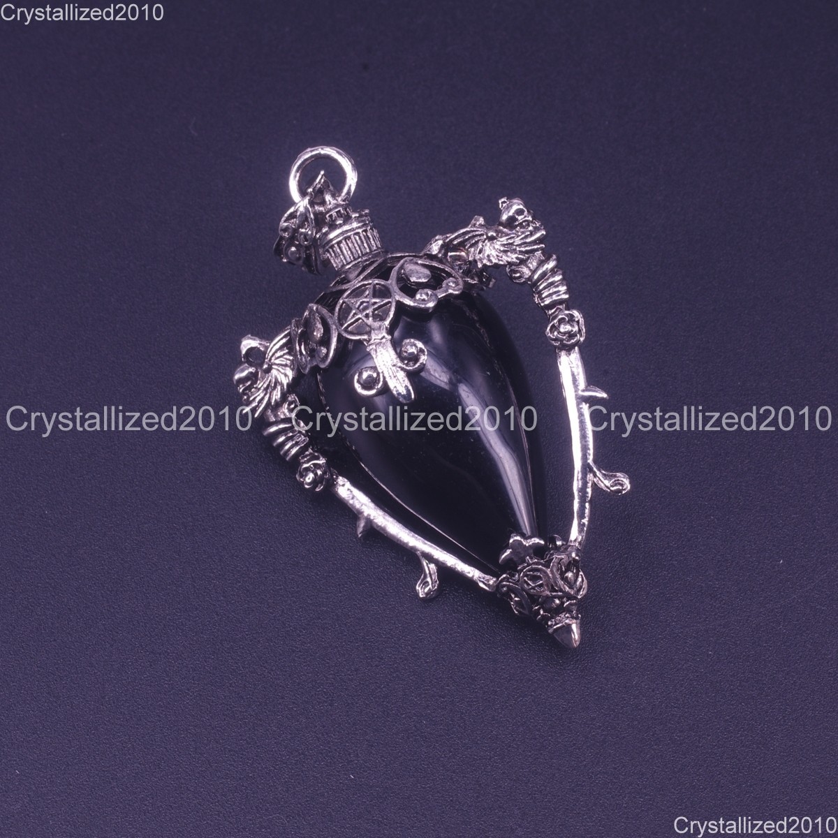 Natural Gemstone Medieval Retro Pendulum Gothic Pendants Tibetan Silver 35x55mm