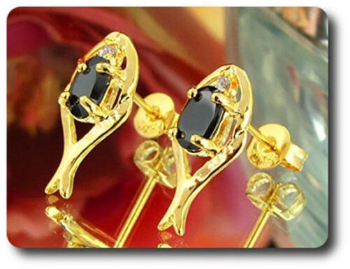 Earrings Black Sapphire 0 3/32×0 9/32in Gold Plated 18 K-Swiss