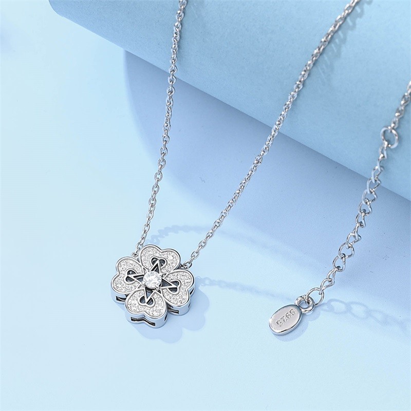 KUNSIR 925 Sterling Silver Sparkling Lucky Pendant Necklace For Women 17in Chain