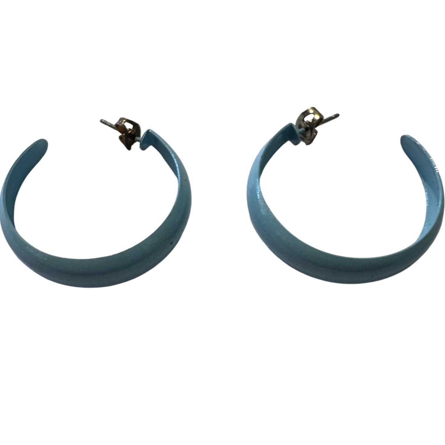 1980s Light Blue Enamel Hoop Earrings Retro C-Shape Post Back Glossy Pastel