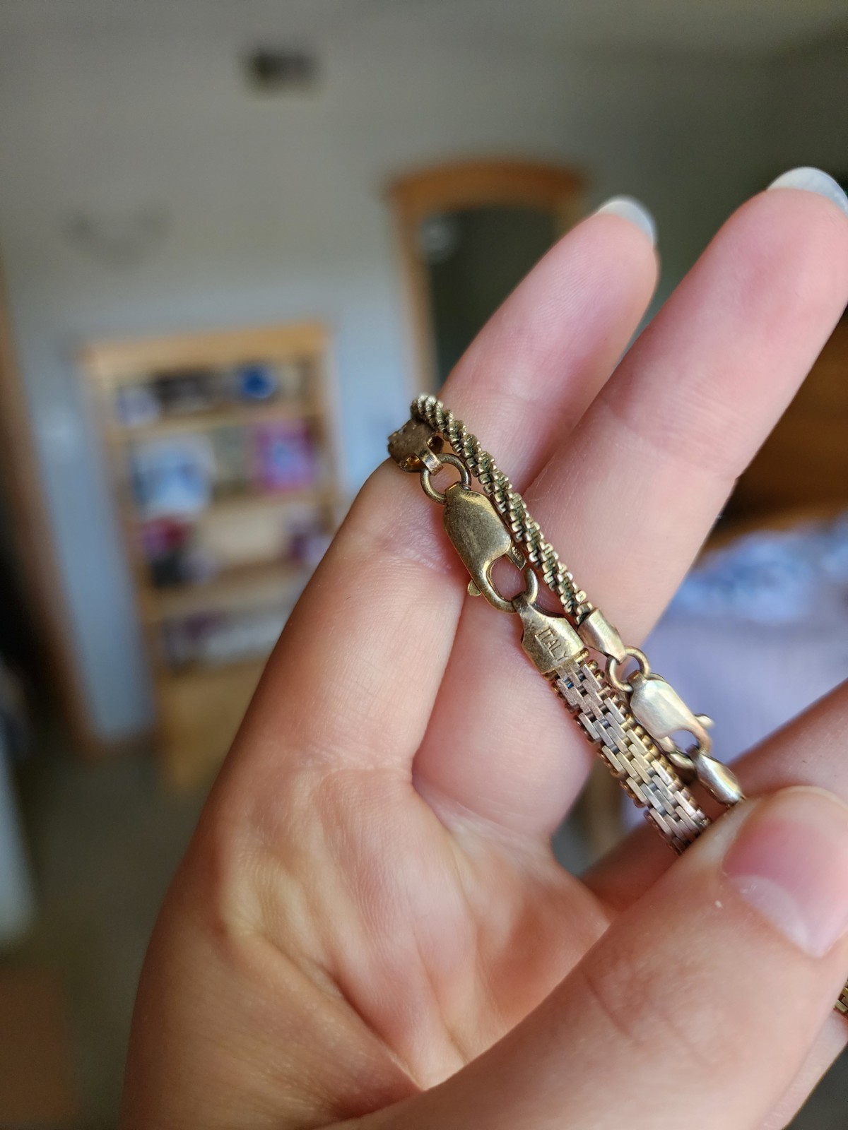 Italy 925 Sterling Silver Gold Plated Chain Chevron Bracelet Lobster Set Of 2