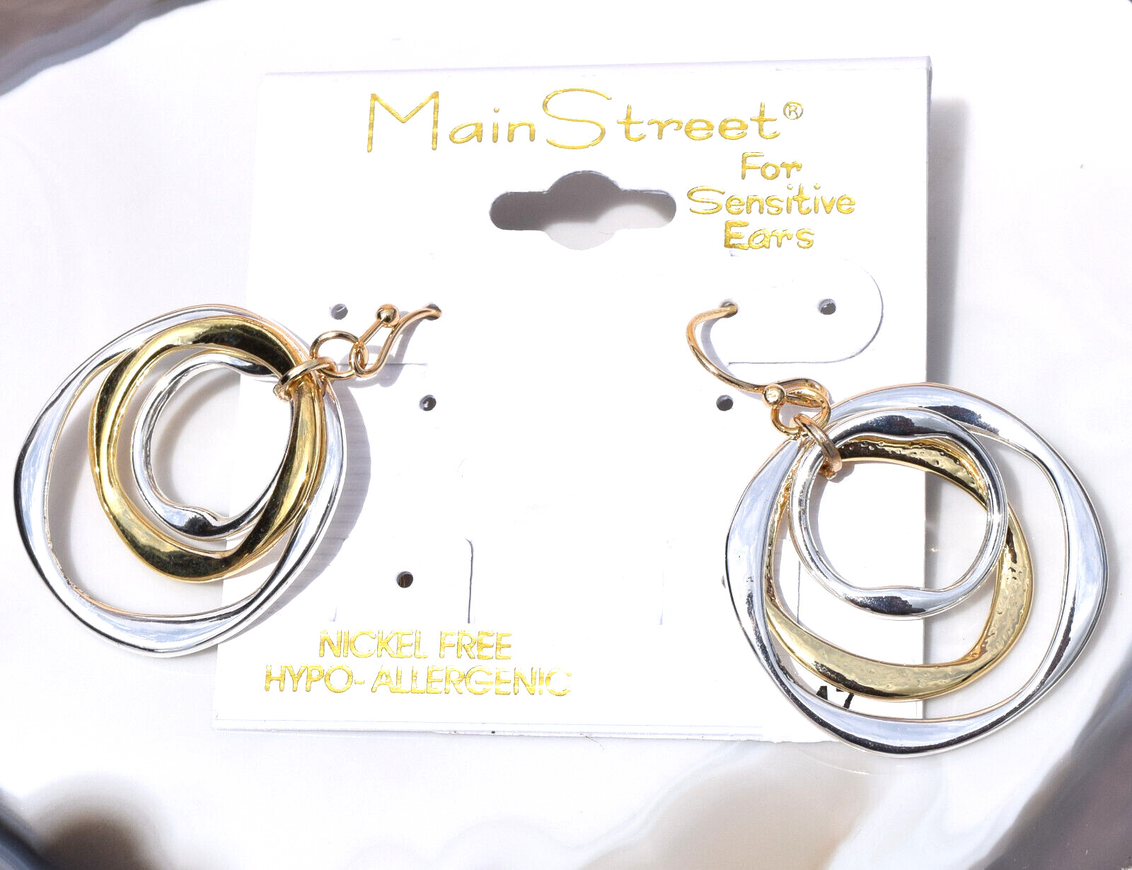 Silver & Gold Twisted Circles Earrings Polished Nickel Free & Hypo Allergenic