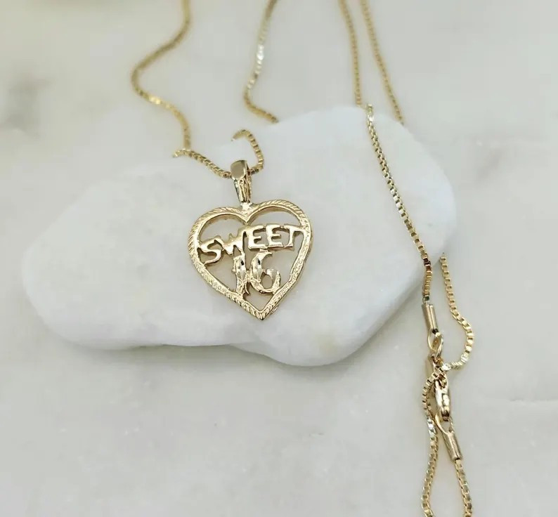 Gold Sweet 16 Necklace, 14k Heavy Plated Gold, Sweet Sixteen Necklace