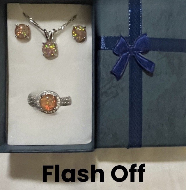 DEAL! Stunning Orange Fire Opal Necklace, Earrings, & CZ Halo Ring Size 9 Set
