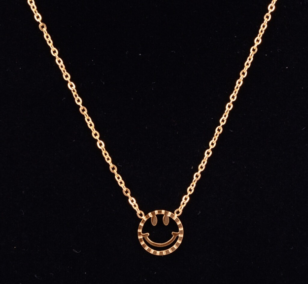 Fashion Women Gold Plated Titanium Stainless Steel Happy Face Necklace 16-18″