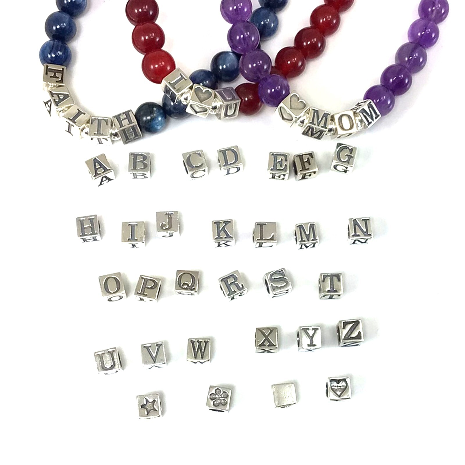 Small 925 Sterling Silver Alphabet Initial Letter Cube Charm A-Z 4.5mm USA