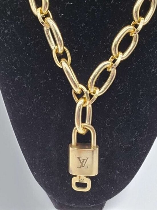 Authentic Louis Vuitton Gold Padlock with Unbranded Fashion Gold Plated Necklace