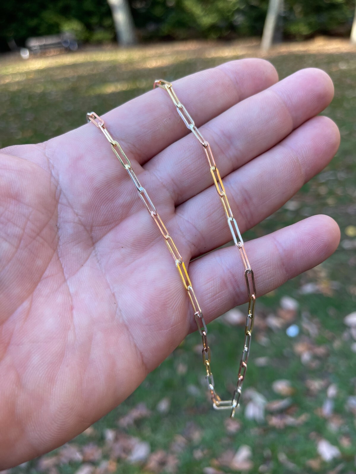 Real Paperclip Chain Necklace Tri Color Yellow Rose Gold Plated 925 Silver