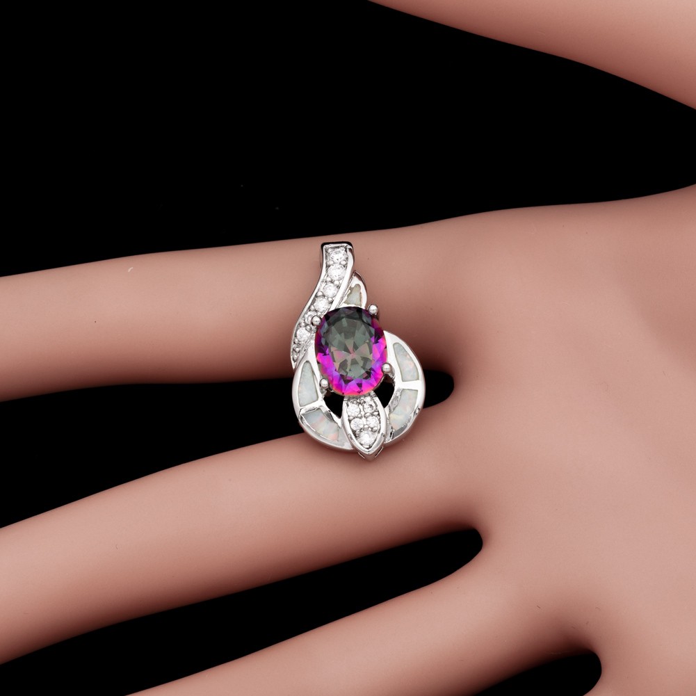 8×10 Oval Mystic Topaz White Fire Opal Silver Jewelry Women Necklace Pendant
