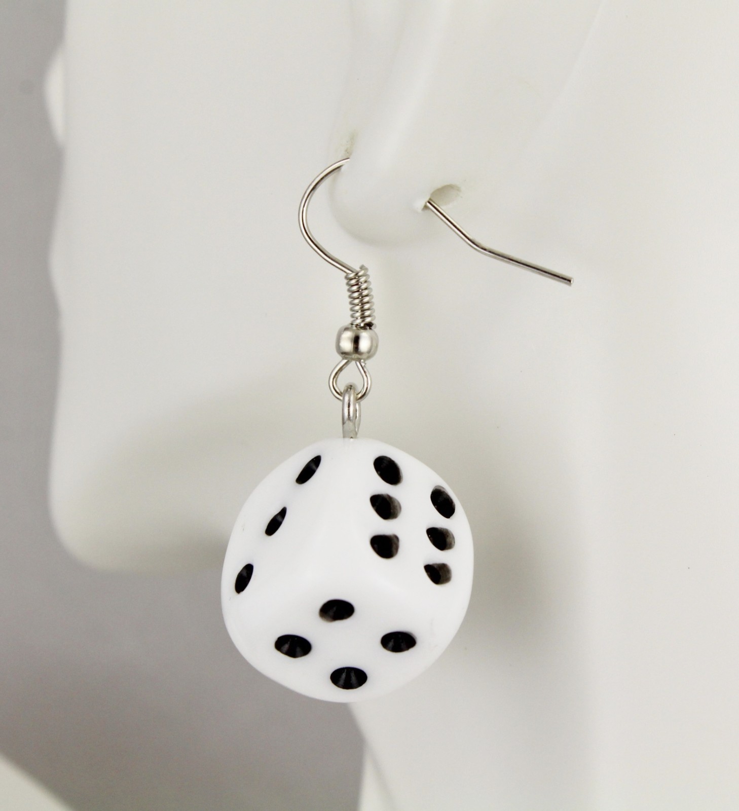 dice earrings White Black plastic dice casino dangle earrings 1.5″ long die cube