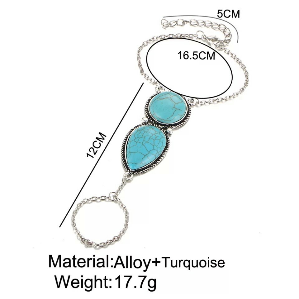 New Bohemian Beach Retro Ethnic Blue Green Stone Fingered Bracelets Hand Jewelry