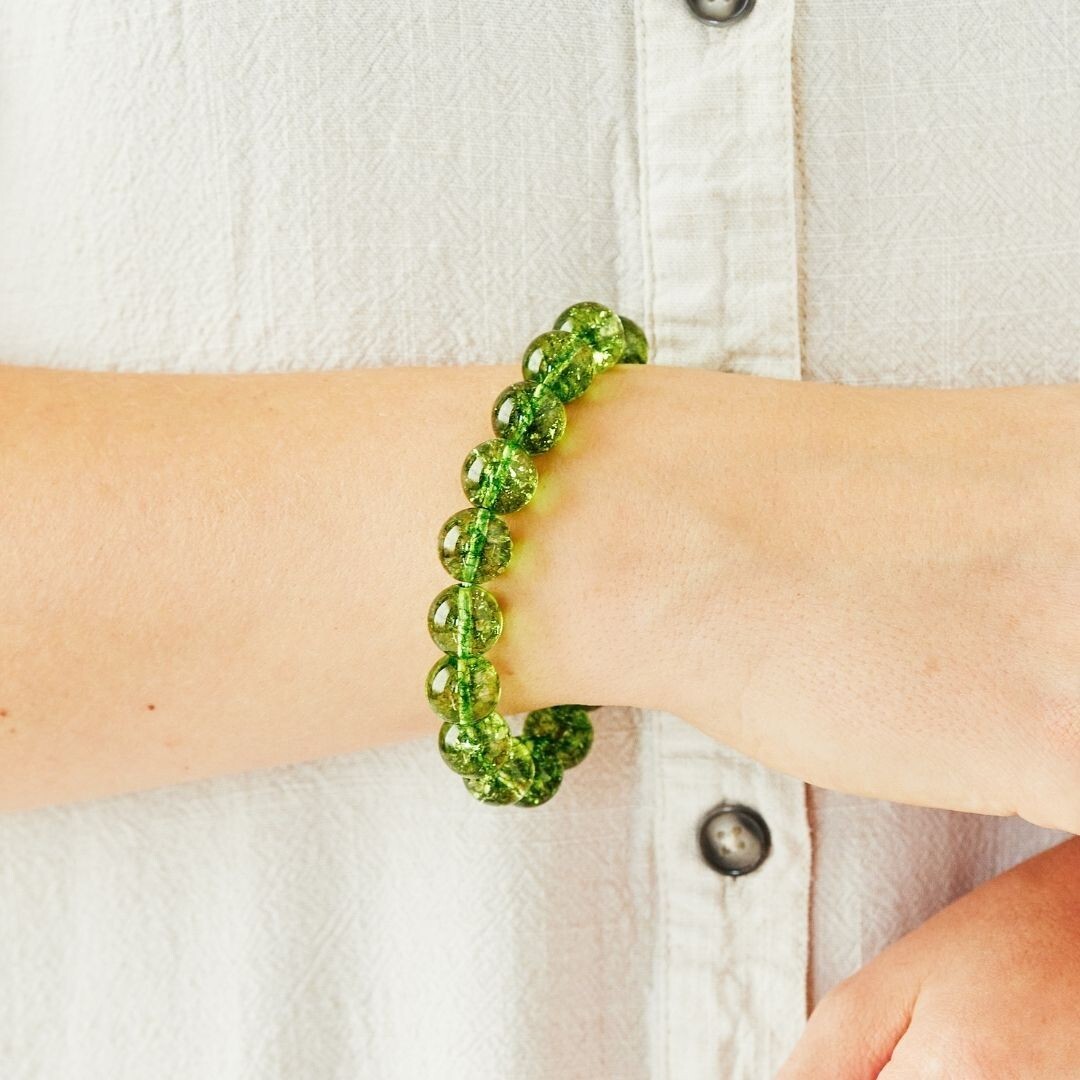 Natural Peridot Stone Bracelet 8mm Green Crystal Stretch Bracelet Handmade