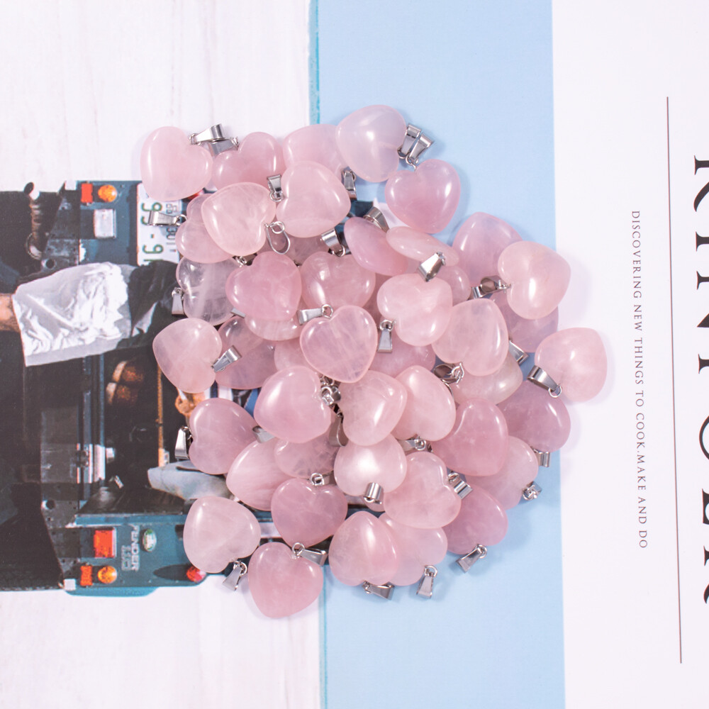 Natural rose quartz stone heart pendant Healing Pink Crystal Reiki Pendants 50pc
