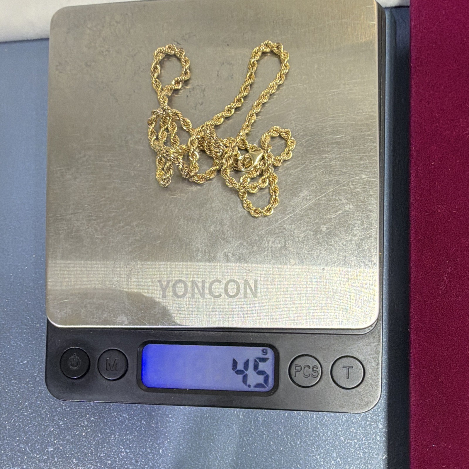 10K Gold Tone Rope Chain Necklace, 18 in, 2.74 mm, 4.5 grams