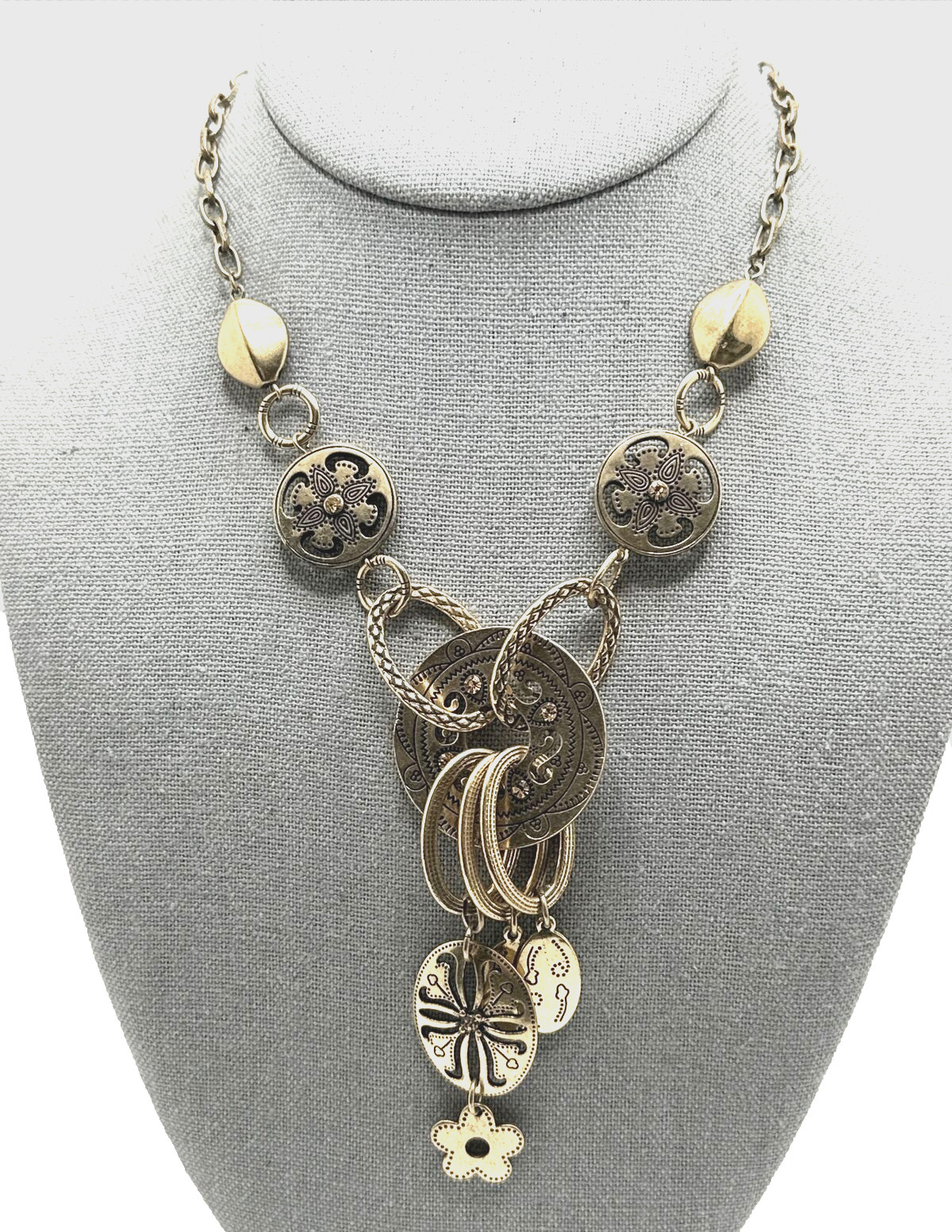 Y Drop Charm Necklace Made with Swarovski Crystals Gold Tone Moroccan Statement