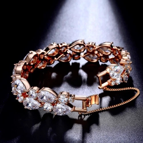 14k Rose Gold Plated Tennis Bracelet Made Simulated Diamond Stone 7.5 Inch
