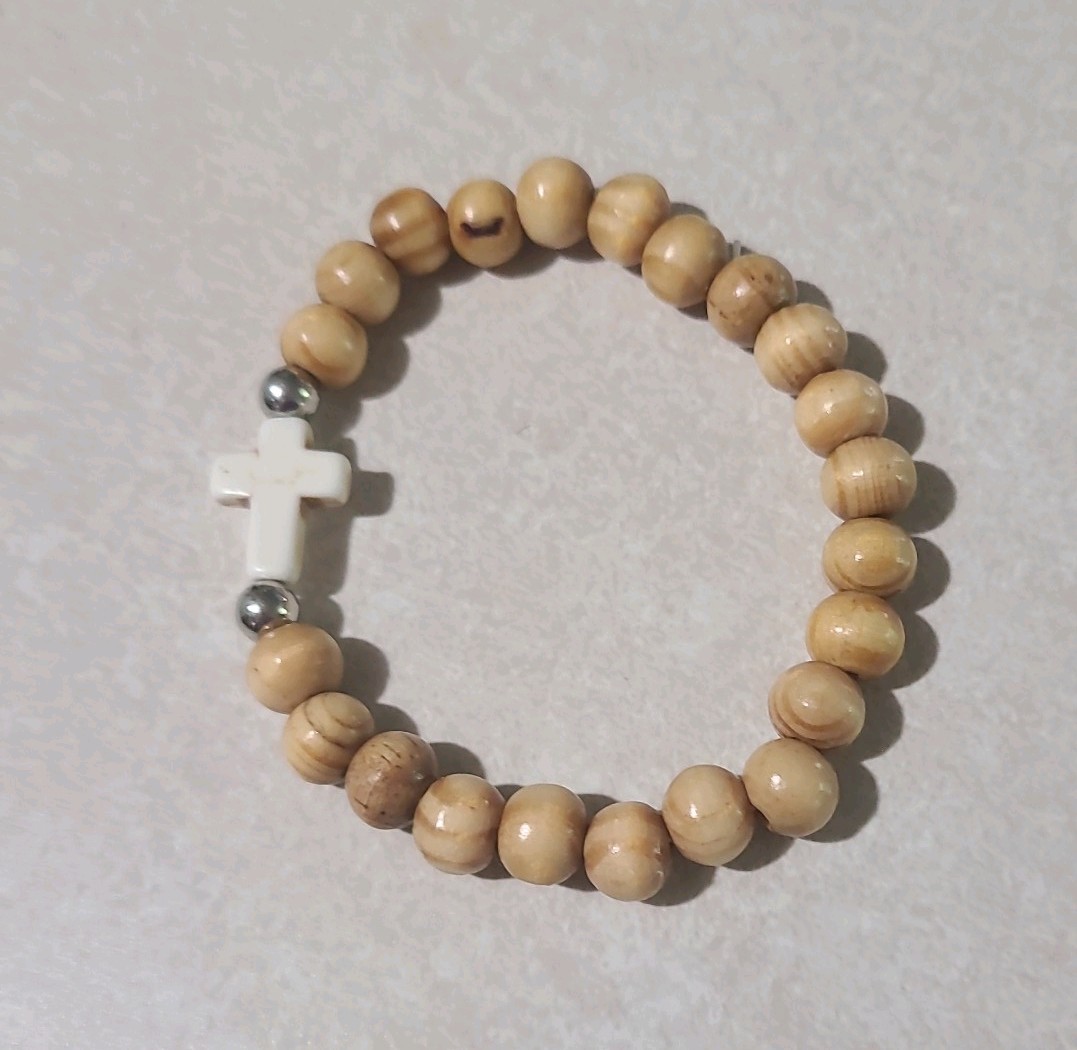 Unisex Wood Bracelet With Resin Cross With Elastic String