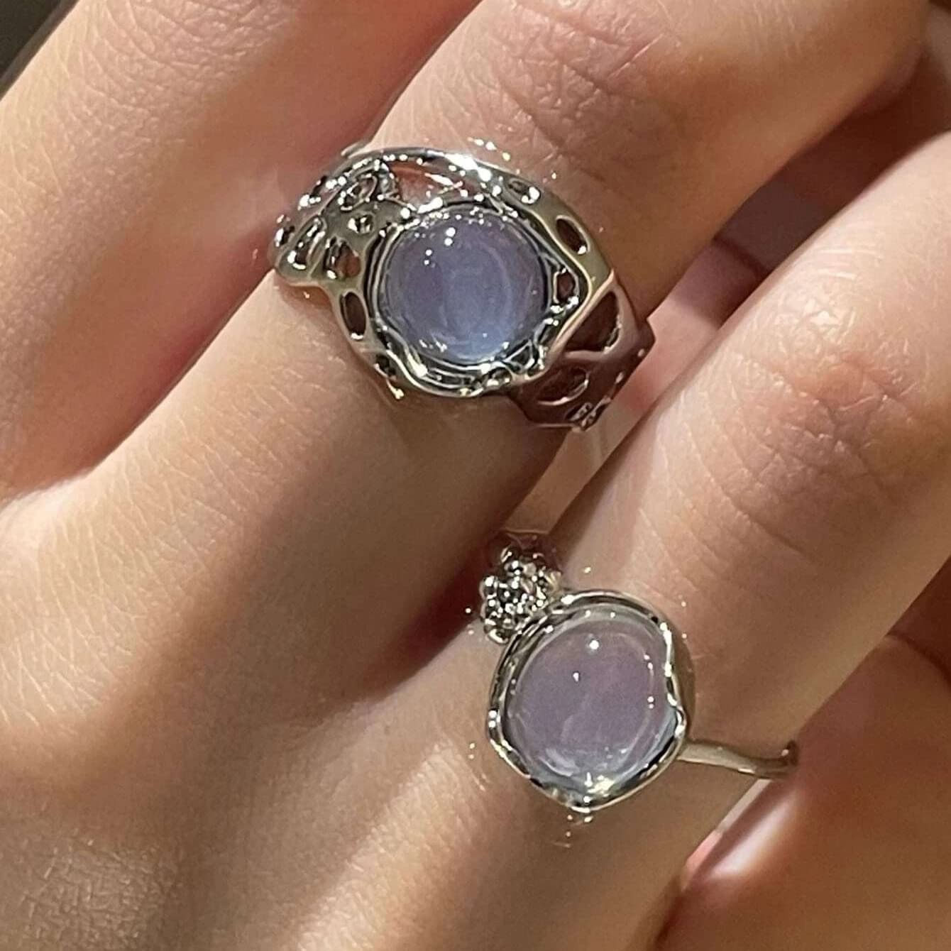 Pingyongchang Y2K Rings Set Irregular Agate Opal Natural Stone Rings Moonston…
