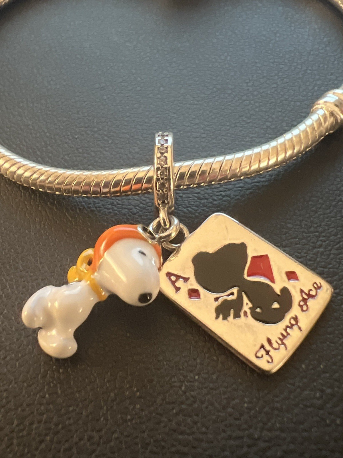 Peanuts Character Snoopy 925 Sterling Silver Flying Ace Dangle Bracelet