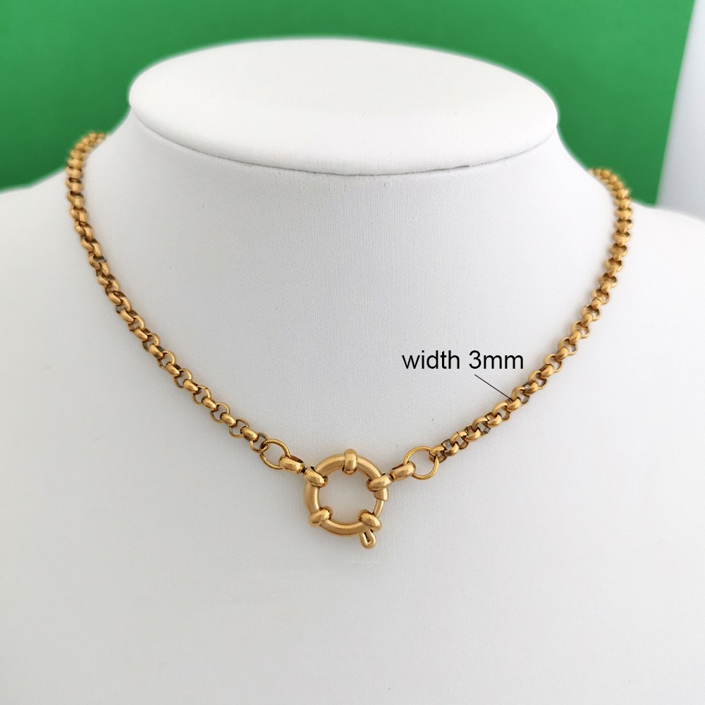 316L Stainless Steel Paperclip Chain Sailor Clasp Choker Necklace PVD Gold Women