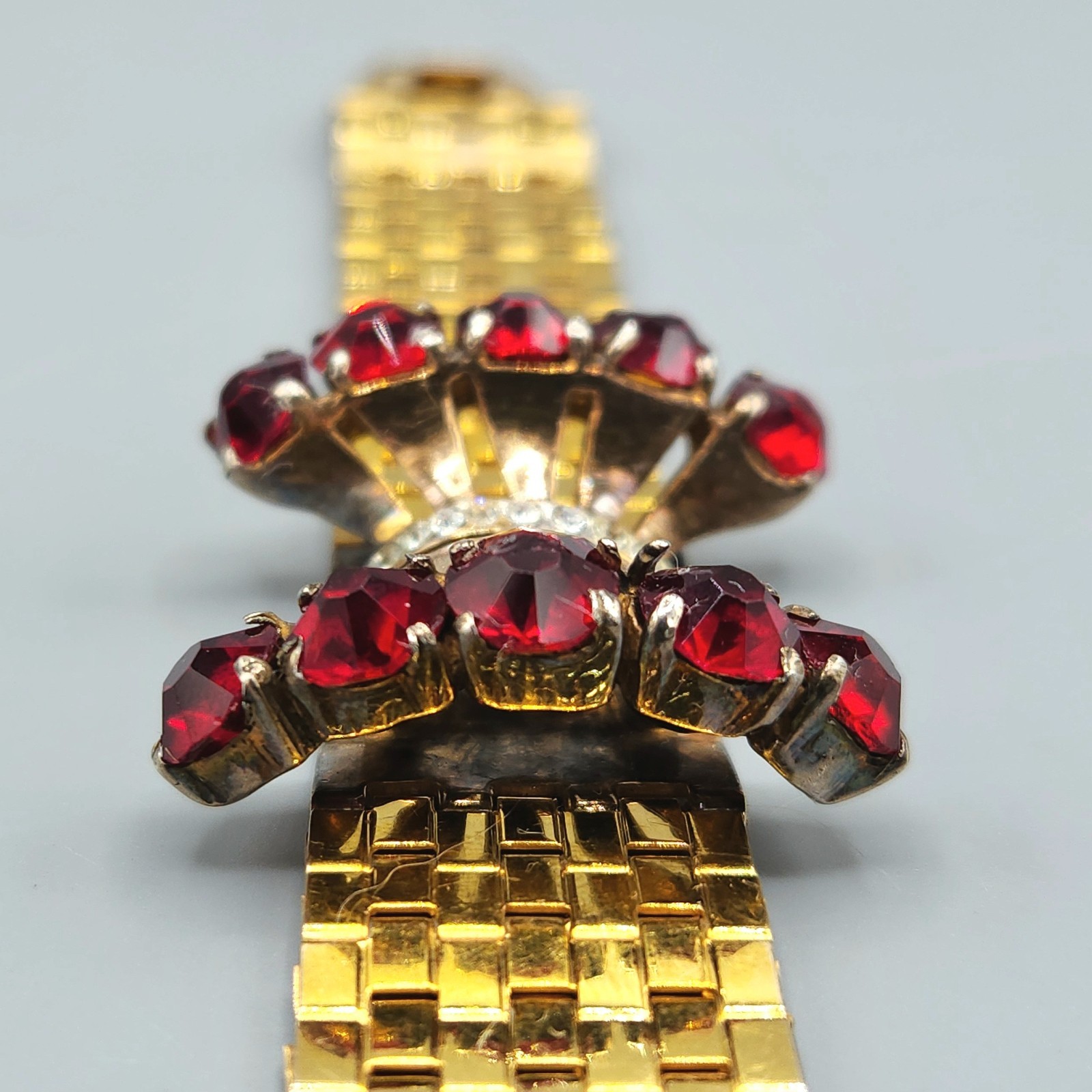 Unsigned Reinad Retro 12K GF Red Paste Crystal Brick Link Cuff Bracelet 6.5″
