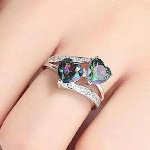 925 Sterling Silver Rainbow Mystical Fire Topaz Wedding Engagement Ring Size 7