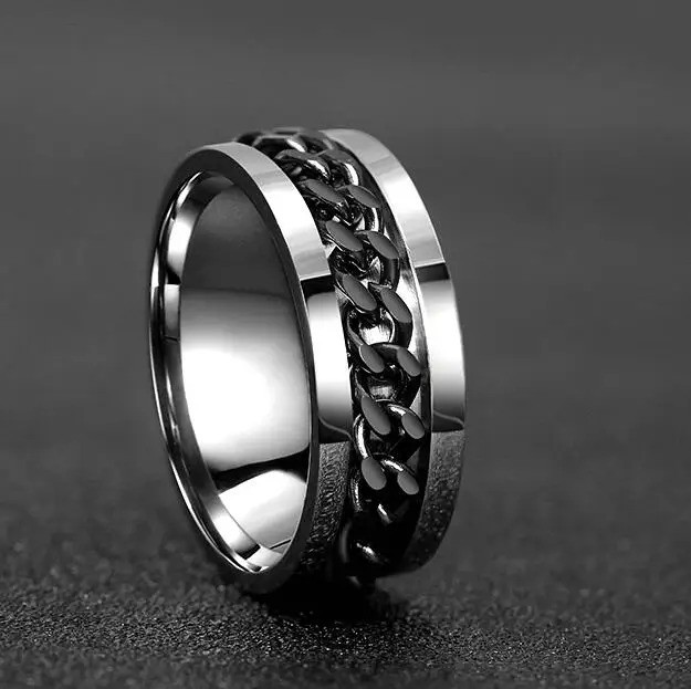 Stainless Steel Multicolor Rotating Spinner Round Chain Ring Unisex, Women, Men