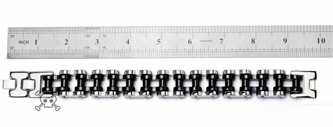 Black Silver Tone 18mm Stainless Steel Motorcycle Bike Chain Link 9 in Bracelet