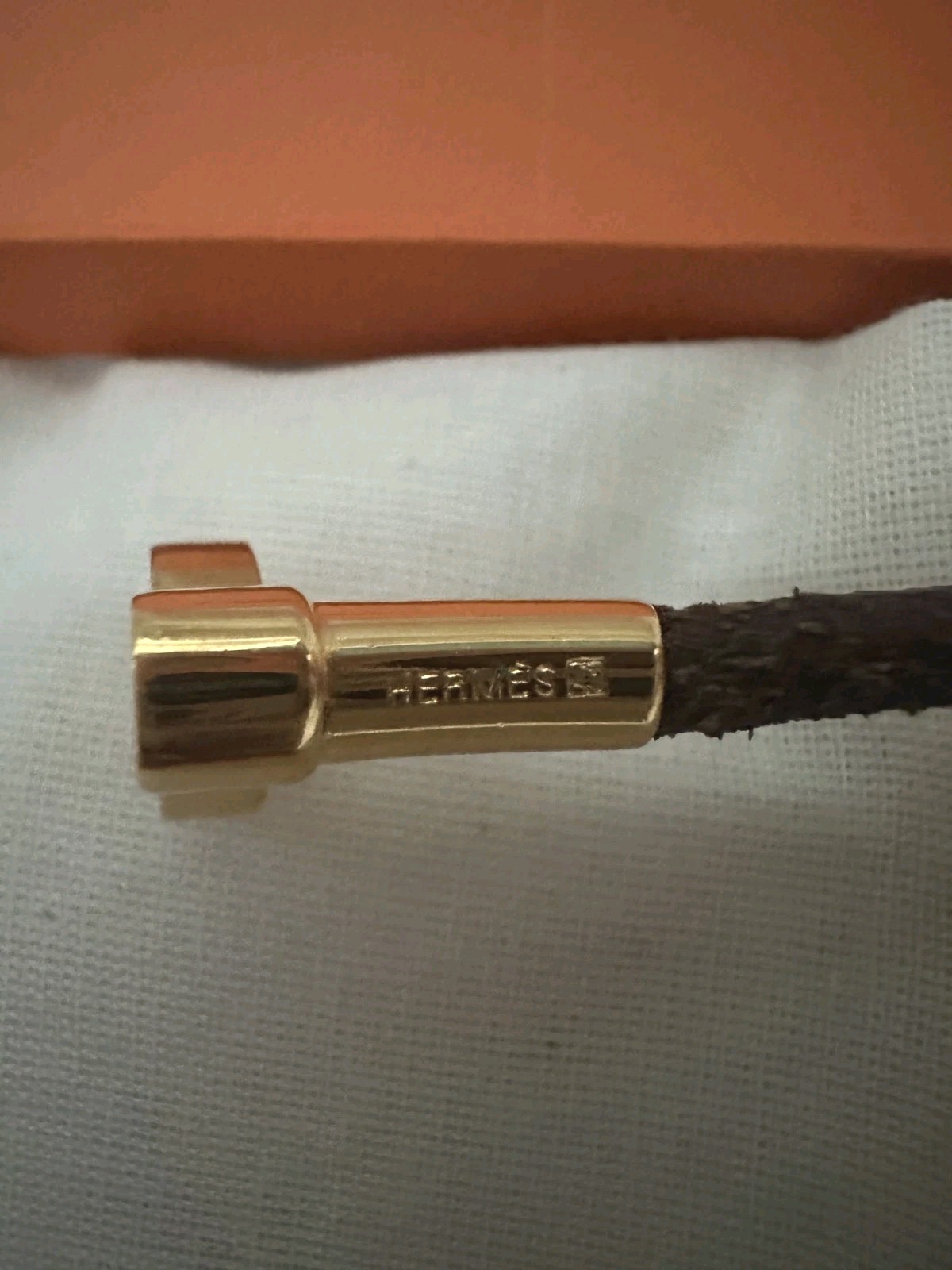 Hermès Kelly Brown Leather Choker Necklace Gold Tone Hardware Signed