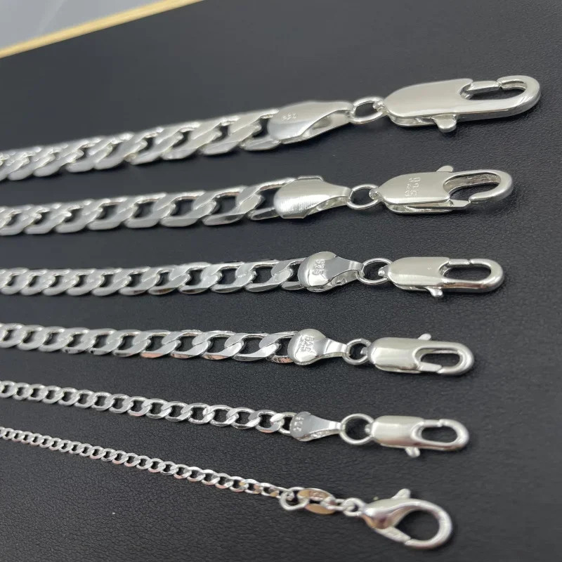 Mens 925 Sterling Silver Necklace 2/4/6/8/10/12MM 40-75cm Chain Necklace