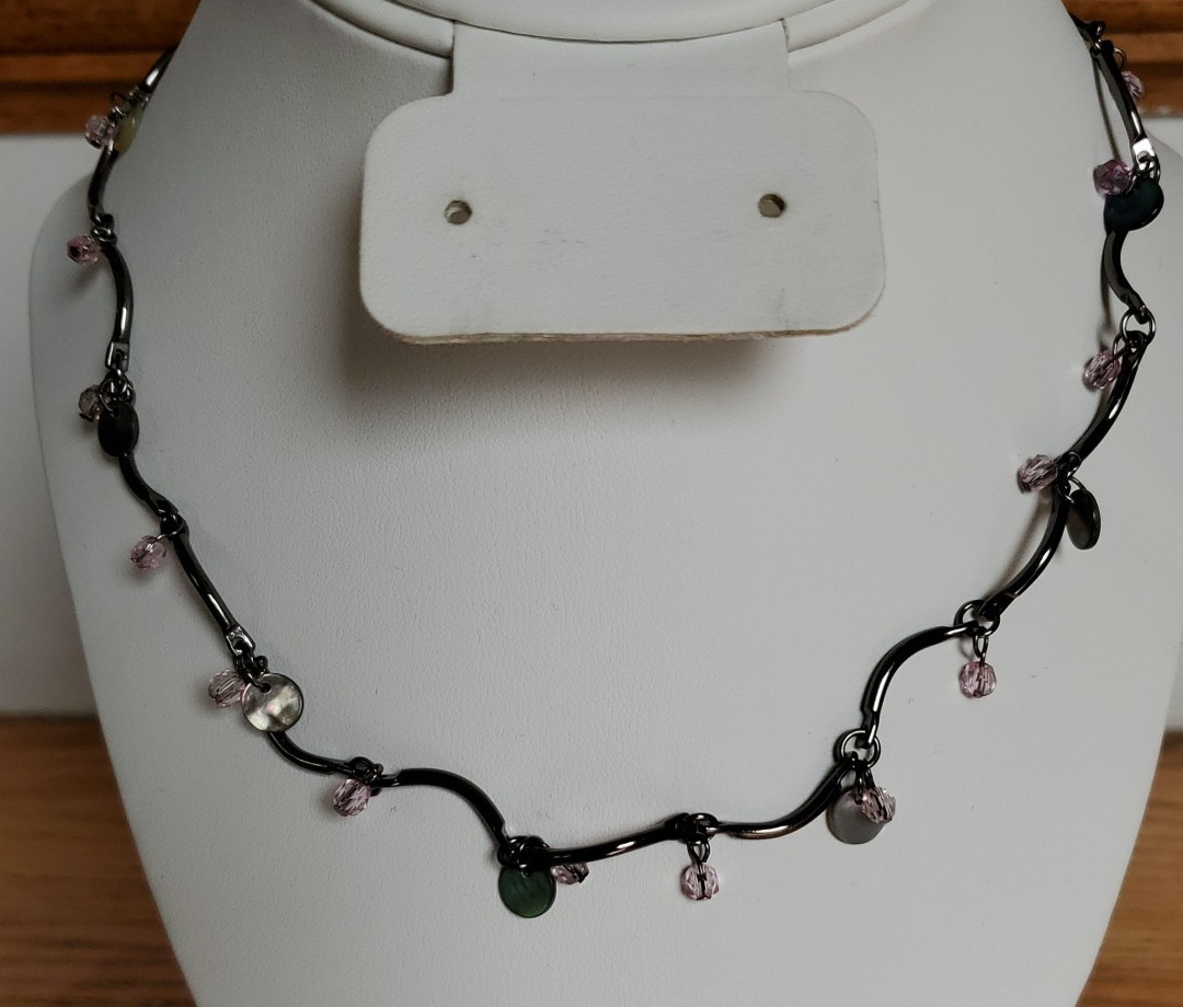 Vintage Anne Klein Rhinestone Necklace Gun Metal Tone 17 in