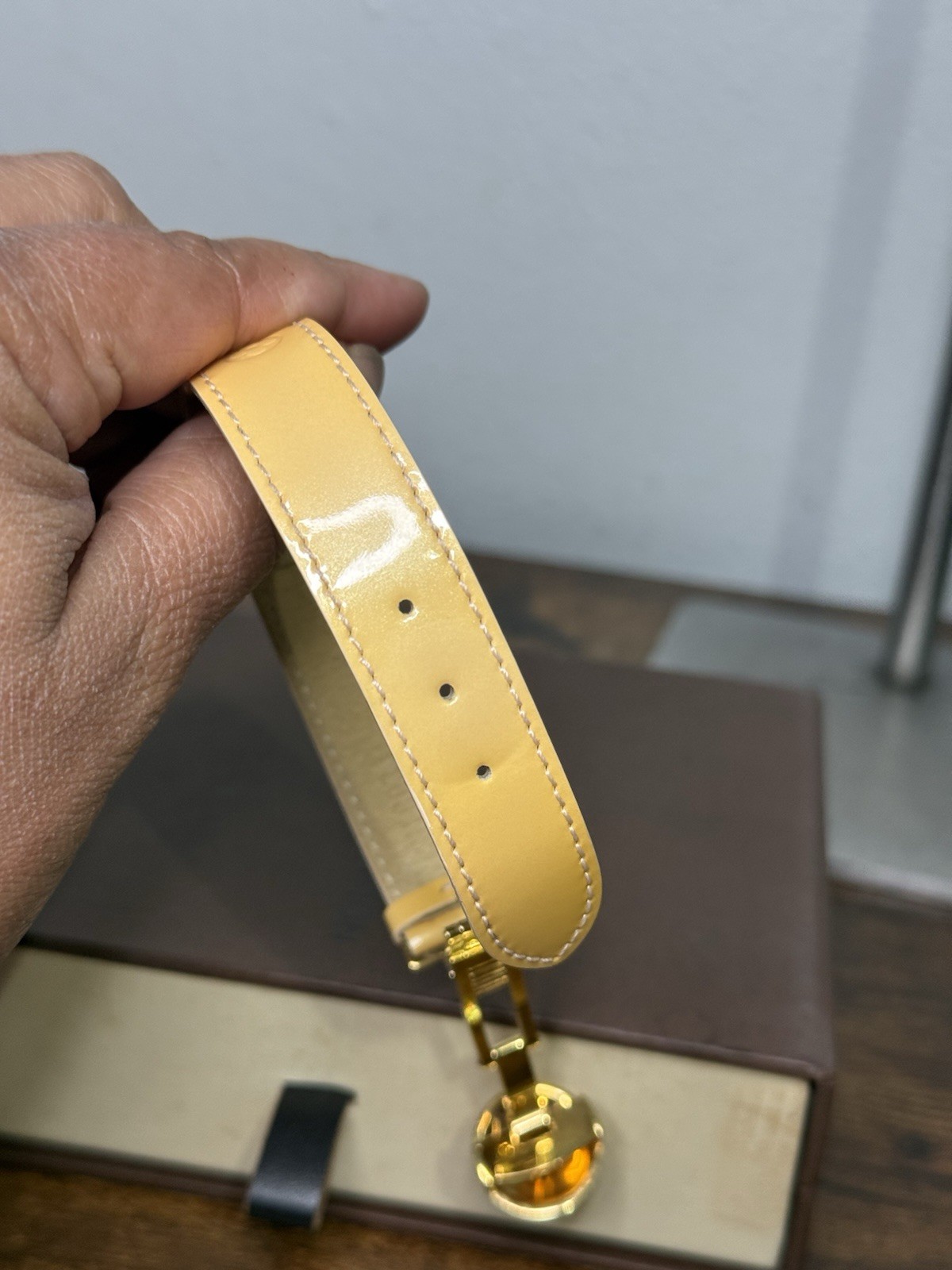 Louis Vuitton Beige Vernis Leather Bracelet Bangle Cuff