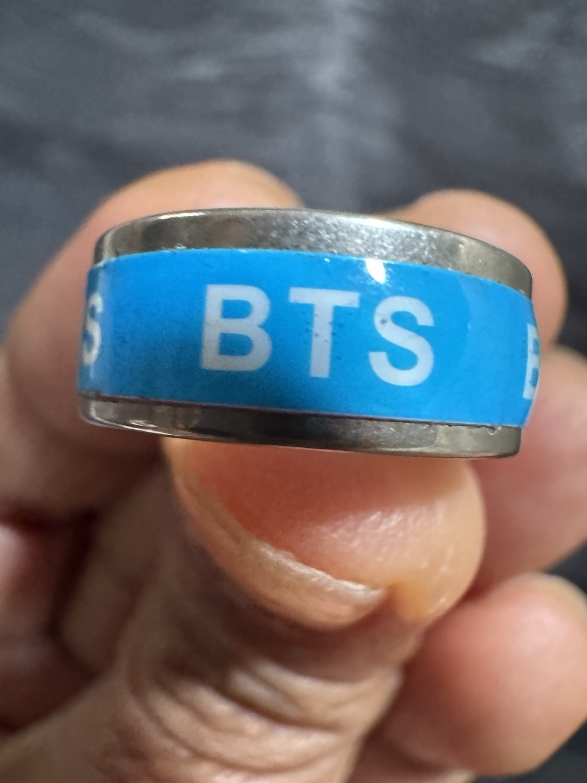 BTS K-pop ARMY Blue/Silver Stainless Steel Ring Band Fan Jewelry Size 4