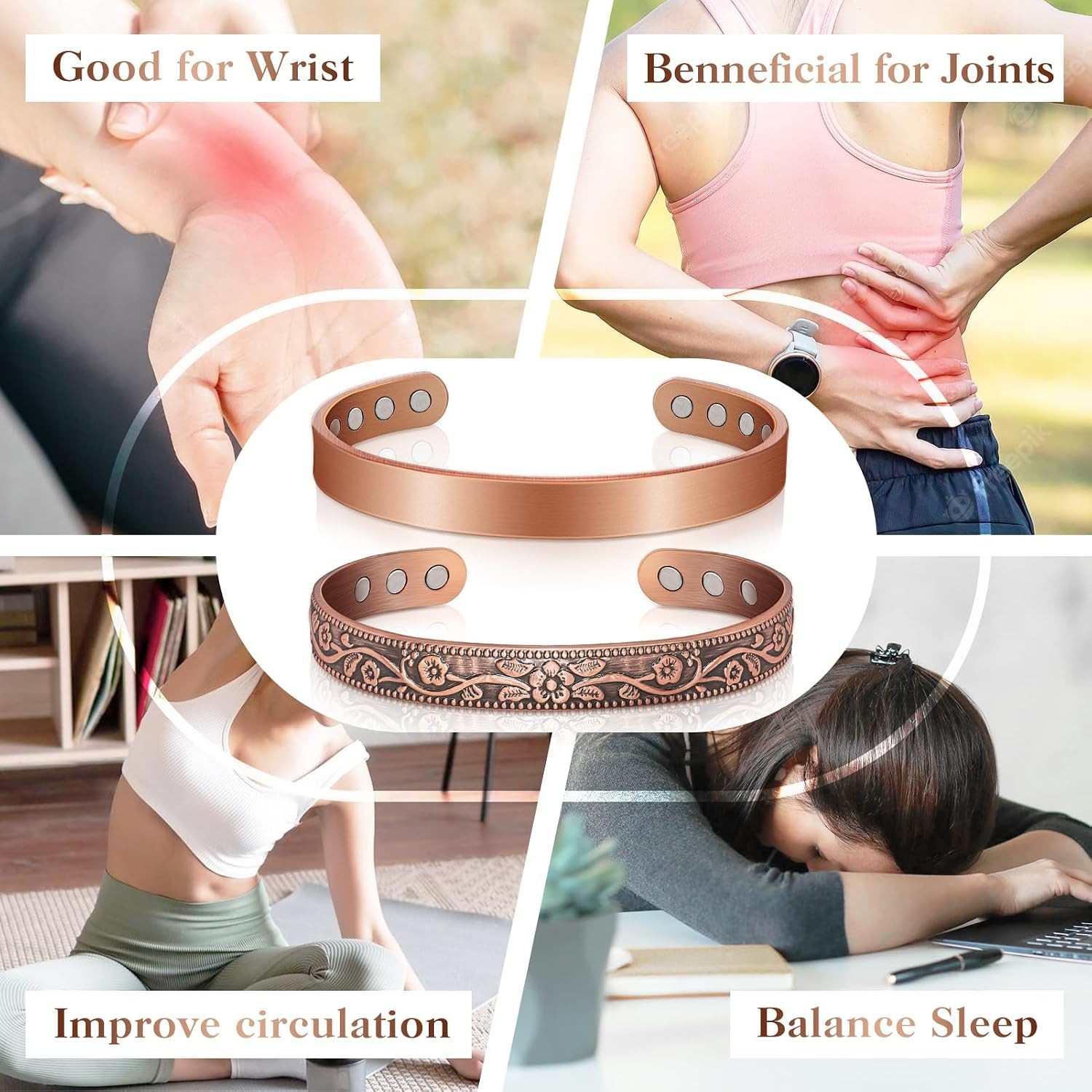 Copper Bracelets for Women Men: Lymph Detox Magnetic Bracelet, 100% Pure Copper