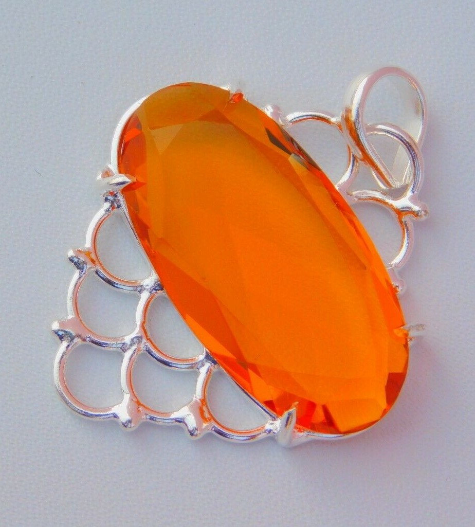 Hydro Citrine Quartz Fashion Pendant Silver Overlay Brass Fashion Oval Pendant