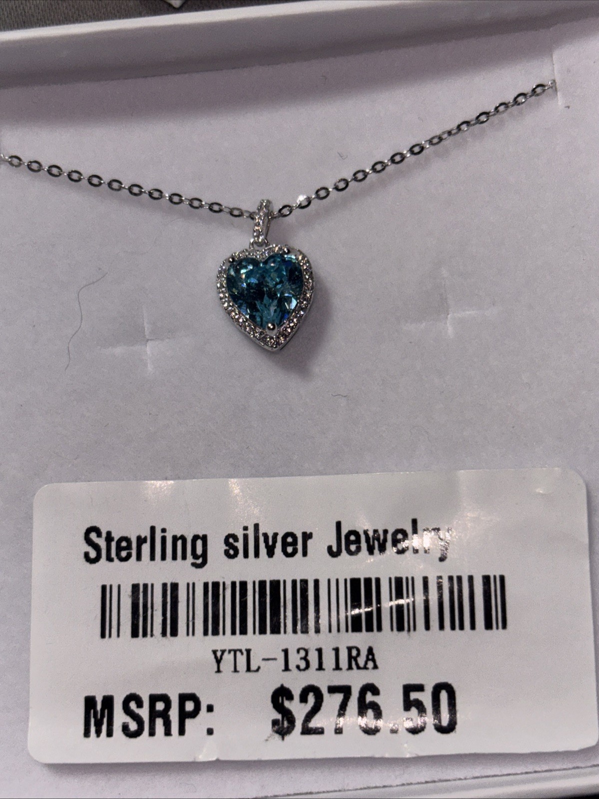 Brand New 925 Sterling Silver Necklace Blue Heart Cubic Zirconia