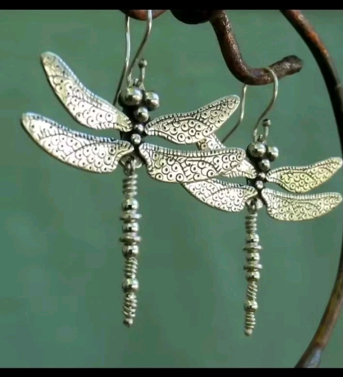 Vintage Dragonfly Design Carved Pattern Dangle Earrings Retro Bohemian Style 2″