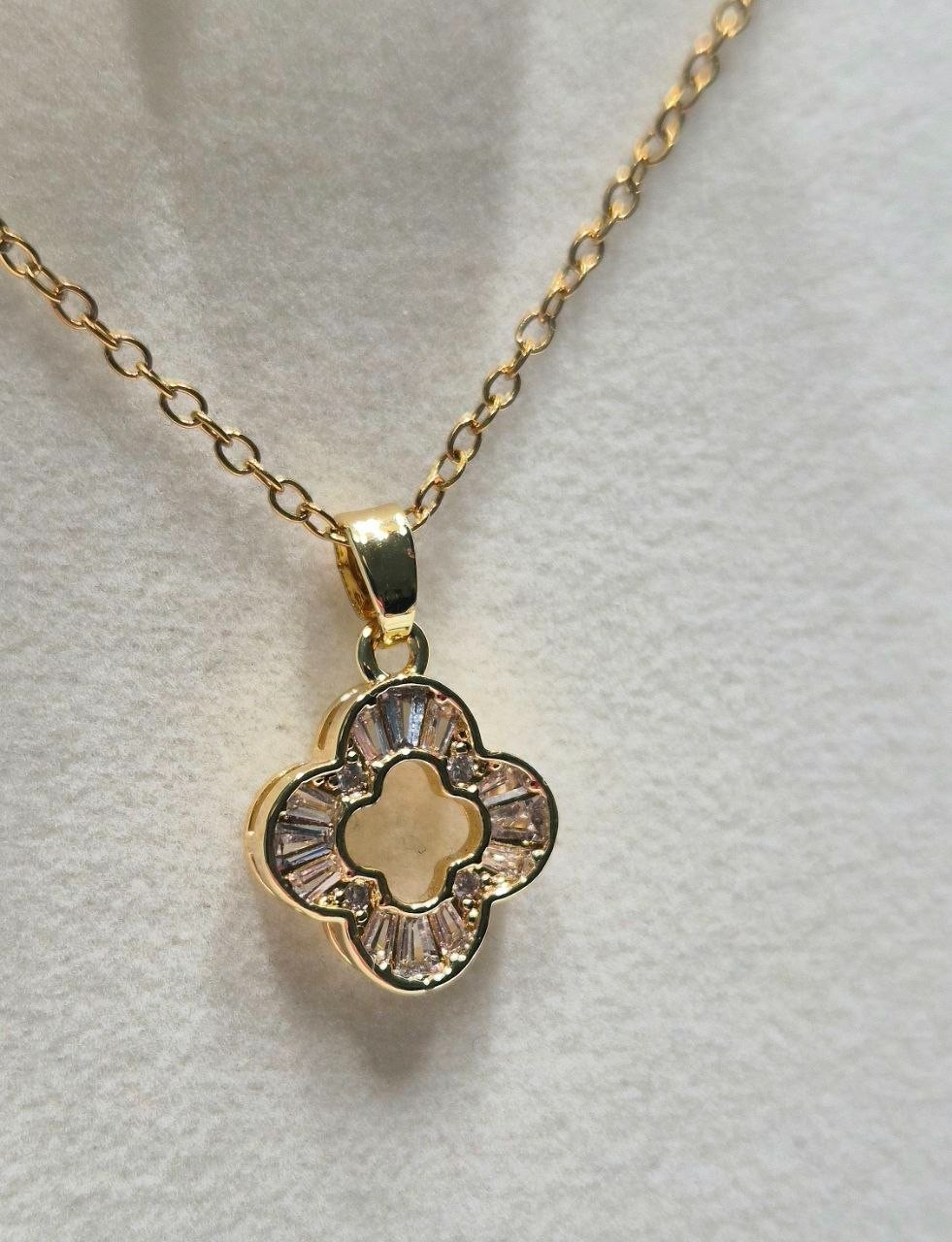 Titanium Steel Necklace Copper Pendant Cubic Zirconia Inlaid Real Gold Plating