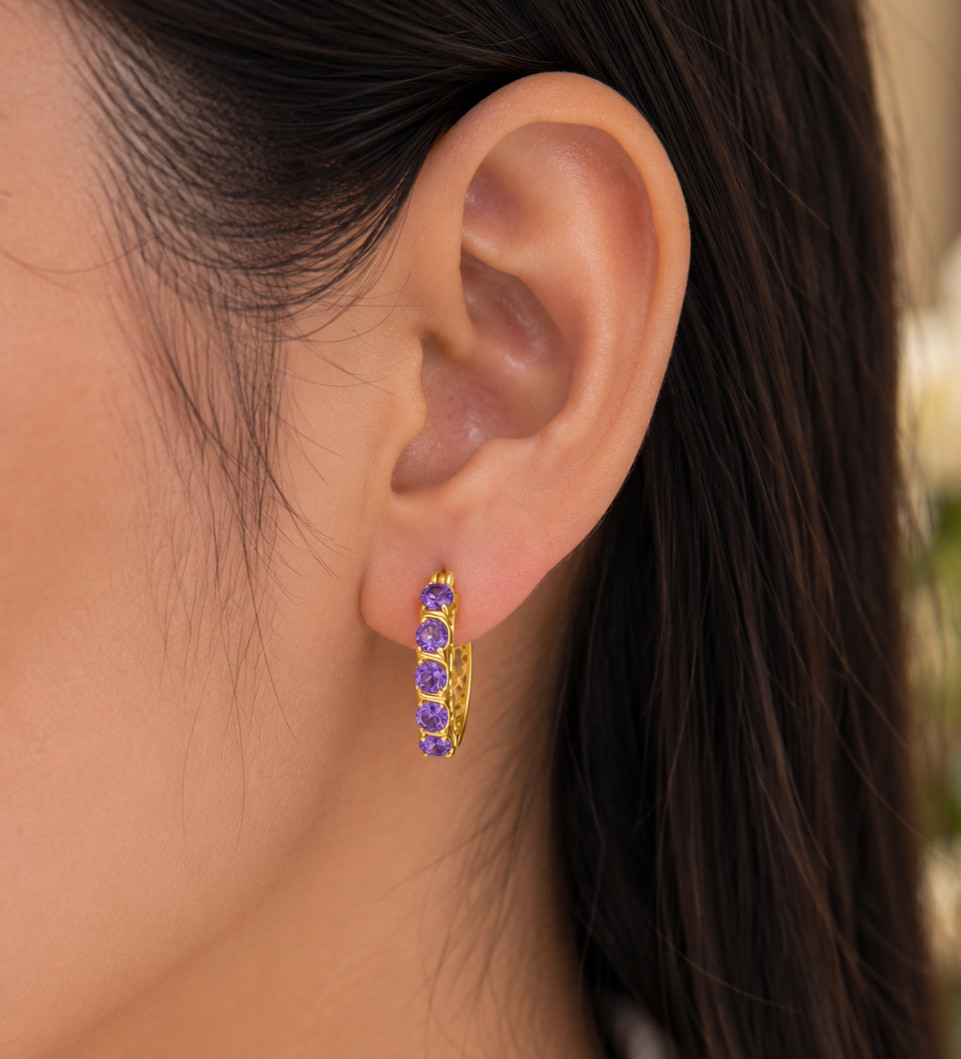 2Ct Round Cut Simulated Amethyst Engagement Hoop Earrings 14K Yellow Gold Plated