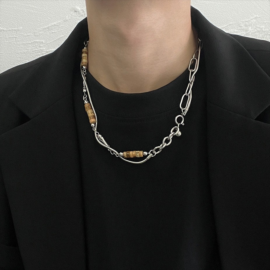 Silver Titanium Steel Alloy Mixed Link Necklac Paperclip Chain Unisex Choker