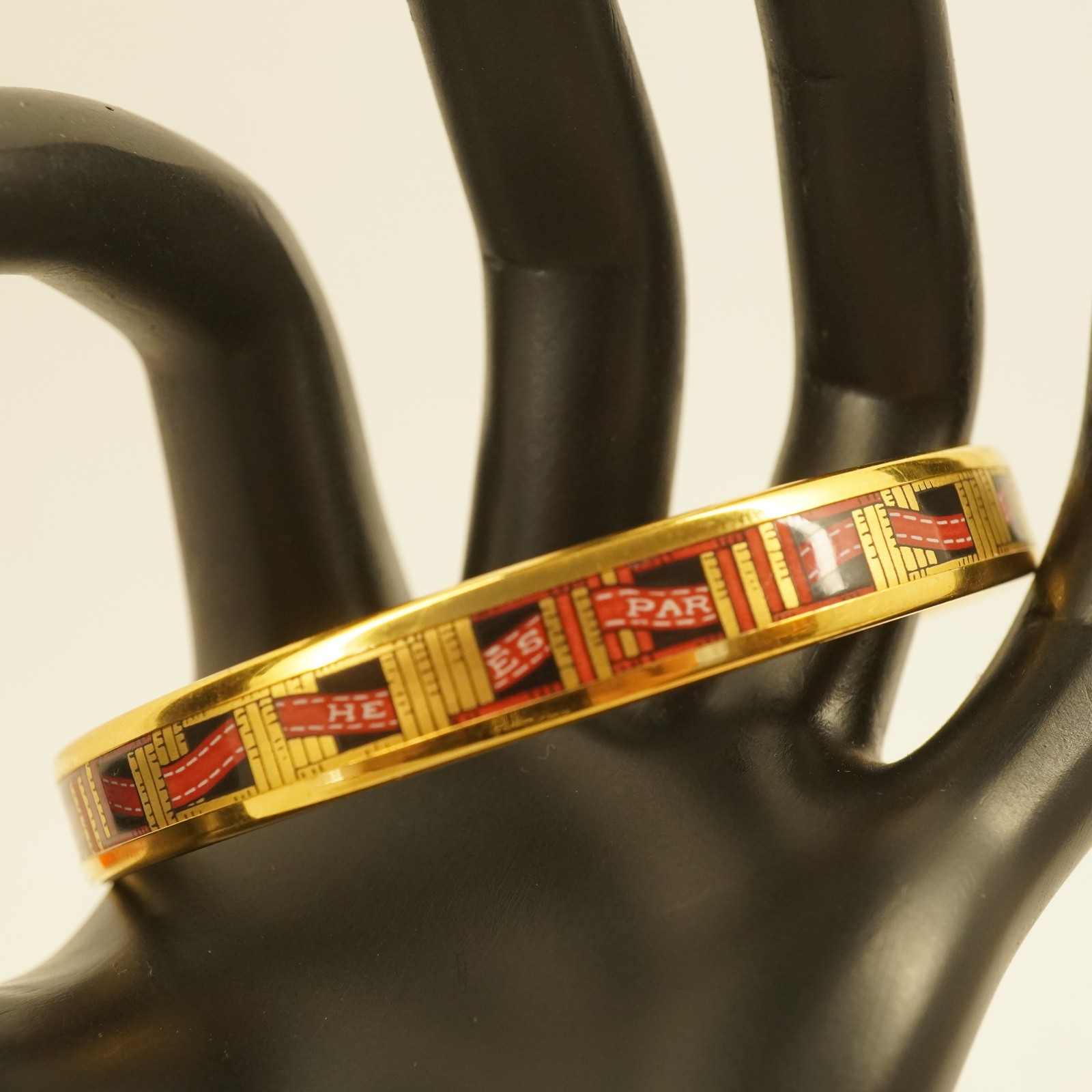Hermes “Emaille” Gold Plated Enamel Bangle Bracelet in OG Box Size 70mm