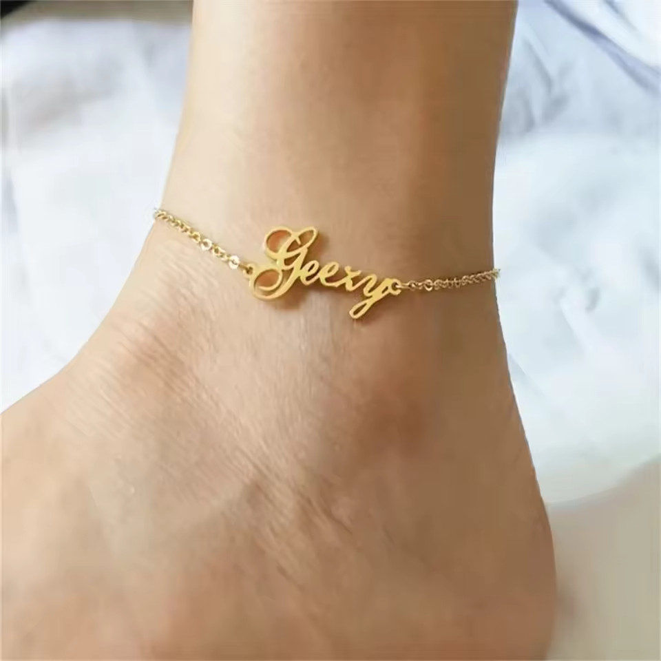 Custom Name Anklet Personalized Jewelry Stainless Steel Lobster Clasp Silver
