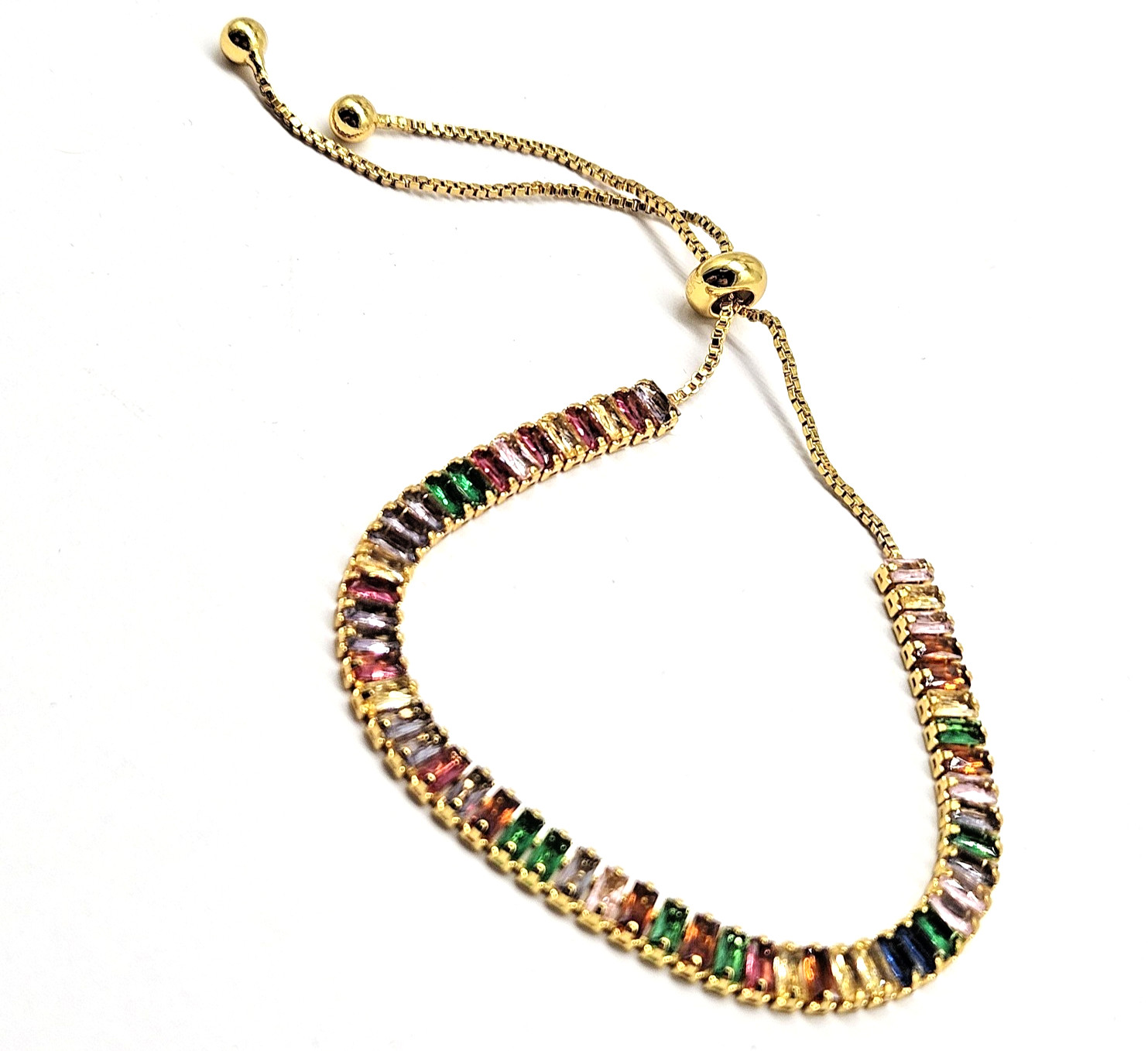 Gold Tone Crystal Bracelet – Multi-Color Tennis Bracelet – Fashion Jewely