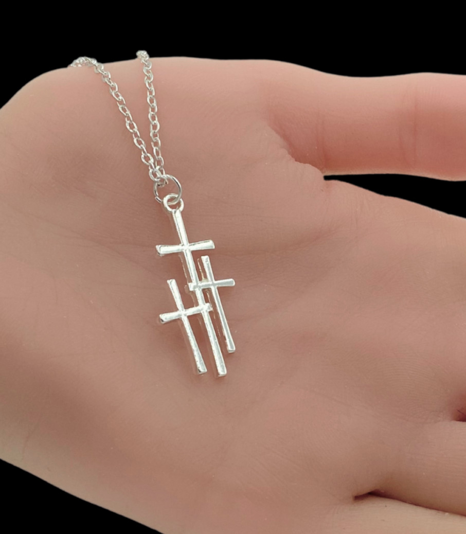 Three Crosses Pendant Necklace White Gold NEW LOWEST PRICE