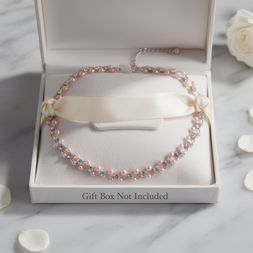 Silver-Tone Pearl Crystal Choker Necklace Women Bridal Elegant Wedding Gift