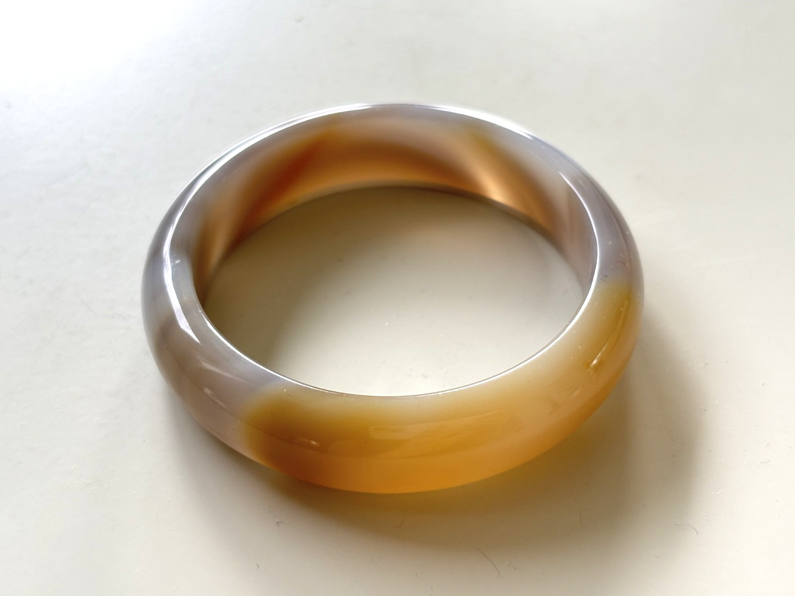 52mm Carnelian Agate Bangle Bracelet Milk tea color Lace Agate Banding