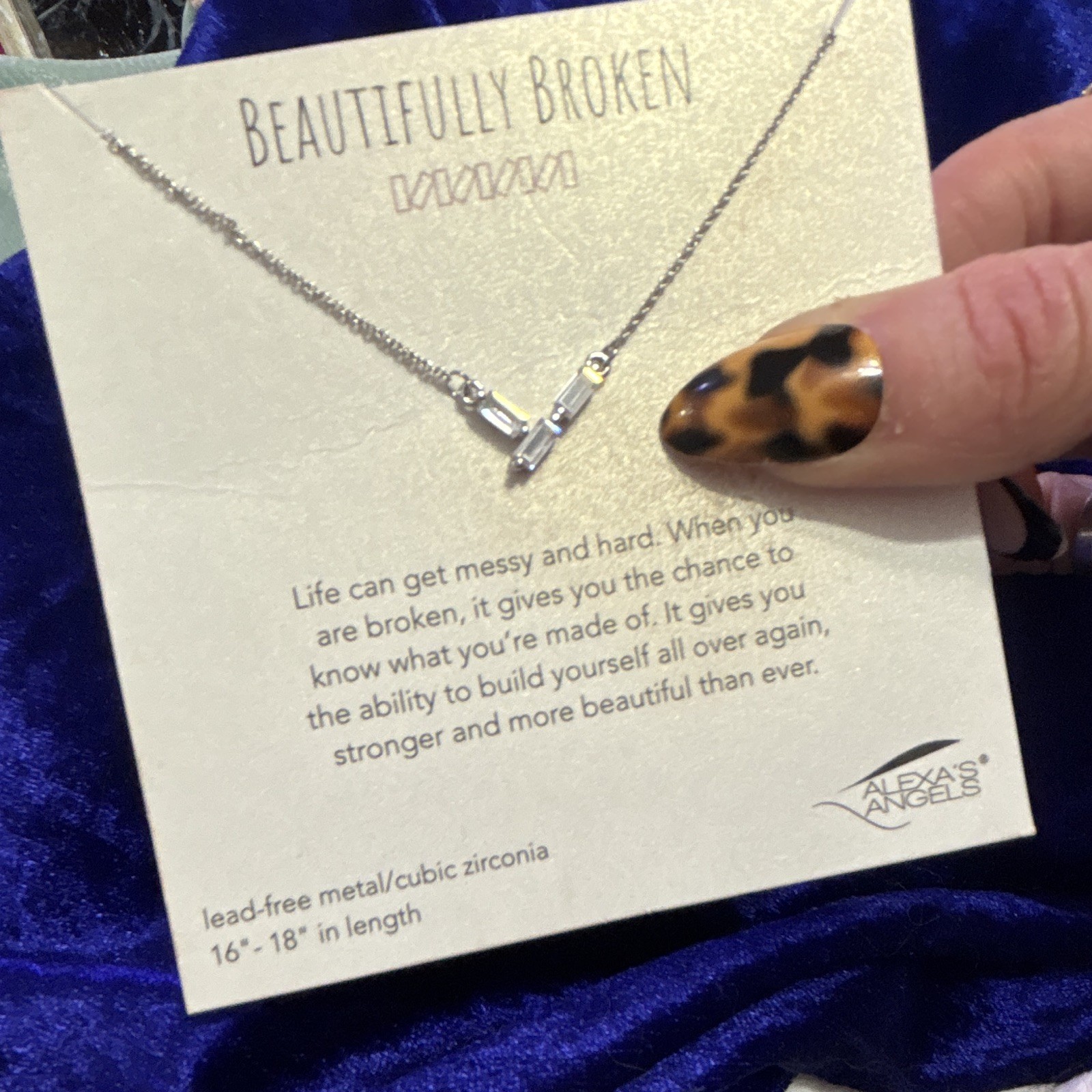 Alexa’s Angels Beautifully Broken CZ Baguette Silver Pendant Necklace 16-18″