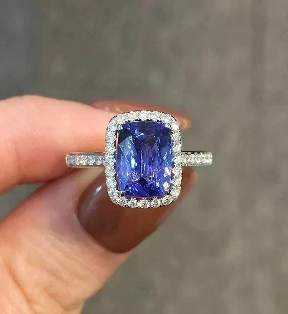 5.50 Carat Radiant Cut Natural Tanzanite Engagement Ring 14k White Gold Plated