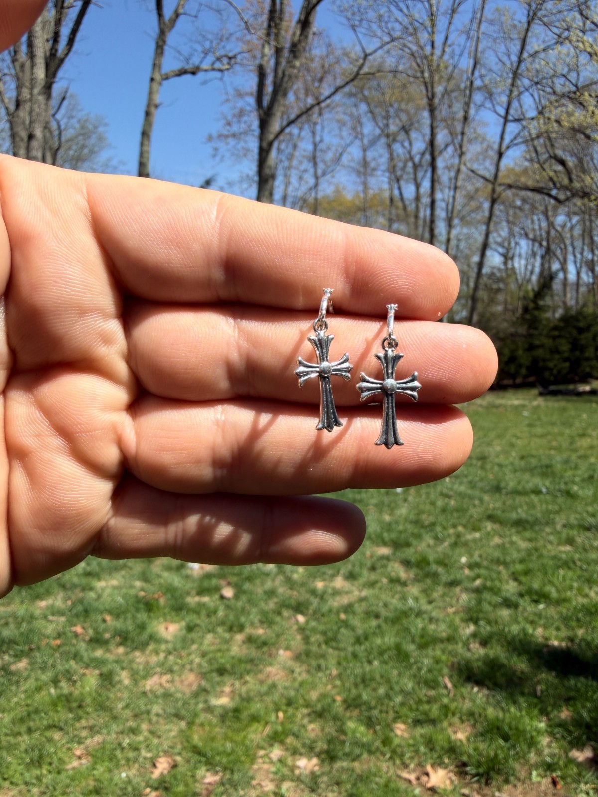 Hearts Chrome Star Earrings Huggie Hoops & Dangle Cross 925 Silver Oxidized